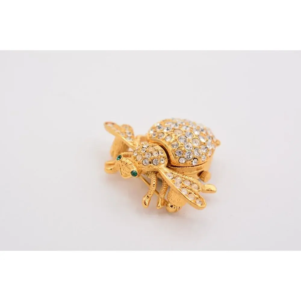 Joan Rivers Vintage Fly Watch Pin Brooch Rhinestone Crystal Gold Signed Bin5A